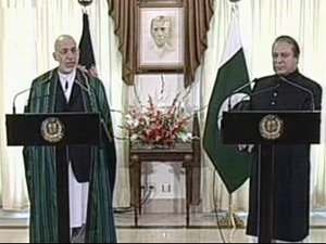 نواز ، کرزئی ملاقات،مشترکہ ترقیاتی منصوبے شروع کرنے پر اتفاق   	