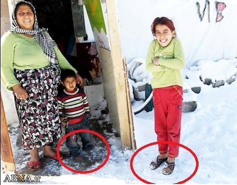 Image / Syrian refugee children suffering from severe freezing winter