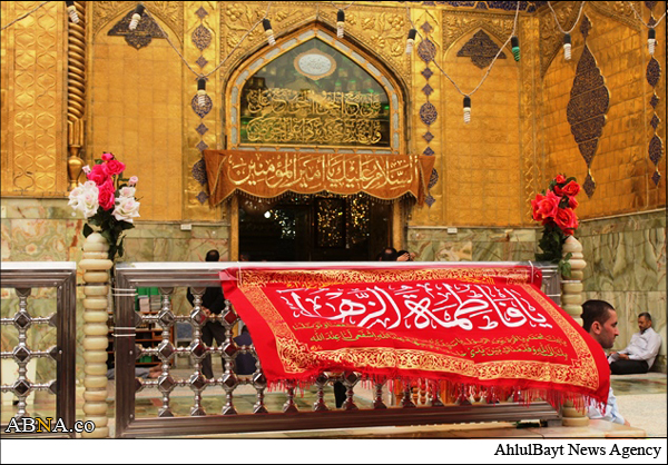 بالصور / أروقة مرقد الإمام علي (ع) تحاط بالورود إحتفاءاً بذكرى ولادة السيدة الزهراء (ع)