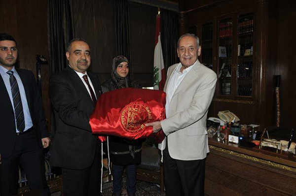  Lebanese Secretary-General of Parliament receives Imam Hussein Banner