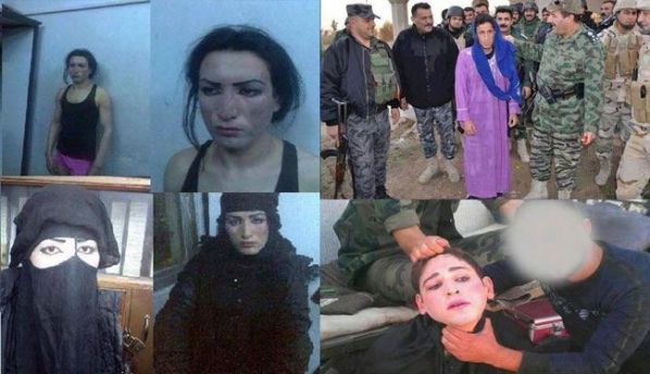 قوات عراقية تلقي القبض على 9 ارهابيين من داعش يردتون الزي النسائي 