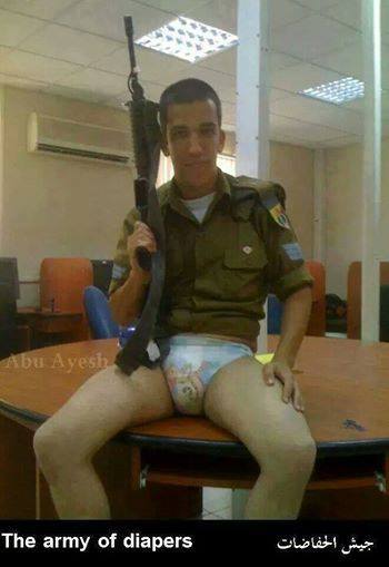 Picture of an Israeli soldier wearing diaper before entering the Gaza Strip