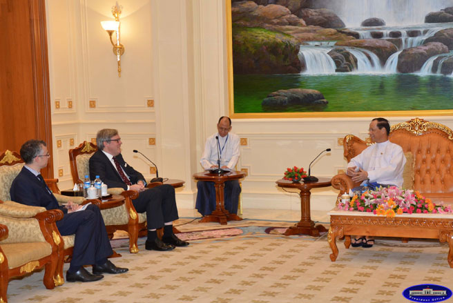 ဒုုတိယသမၼတ ေဒါက္တာစိုင္းေမာက္ခမ္း ၿဗိတိန္ႏိုင္ငံ သံအမတ္ႀကီး ဦးေဆာင္သည့္ ကိုယ္စားလွယ္အဖဲြ႔အား လက္ခံေတြ႔ဆံု