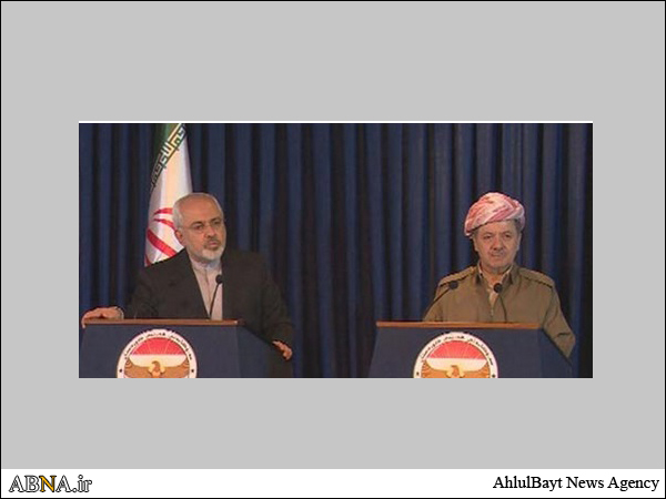 بارزاني خلال استقباله ظريف شكر ايران وثمن دعمها لكردستان العراق