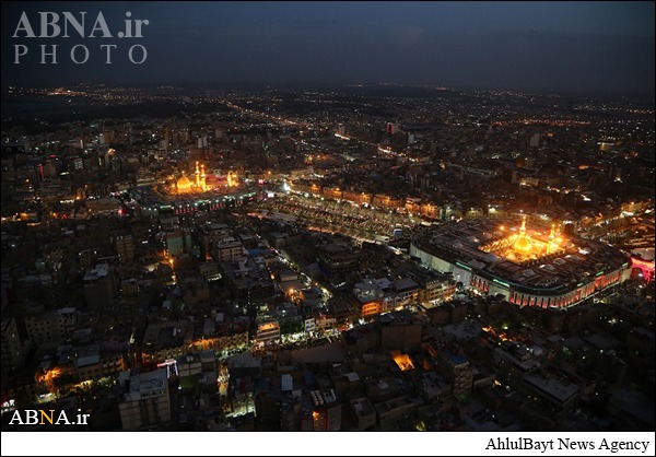 صور جوية من منطقة ما بين الحرمين الشريفين بمدينة كربلاء المقدسة اثناء زيارة عاشوراء