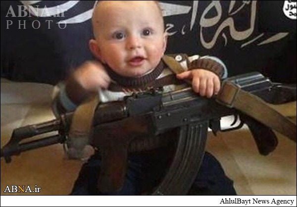 One-Year old baby playing with decapitated head / GRAPHIC