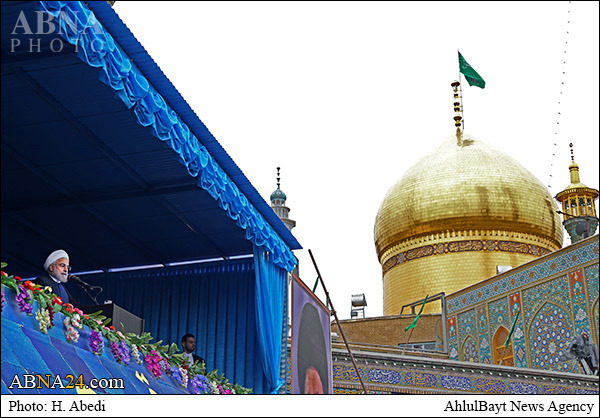 تصویری رپورٹ: حرم حضرت معصومہ (س) میں عوامی اجتماع سے صدرکا خطاب 