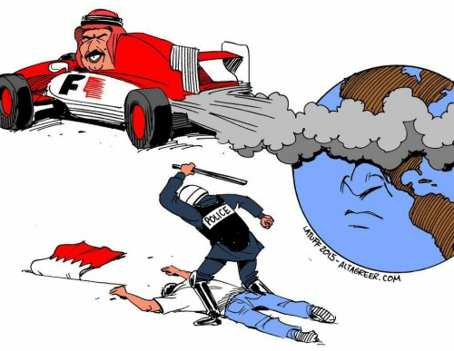 Brazilian cartoonist Carlos Latuff posted a caricature against Bahrain's Formula 1 Grand Prix 