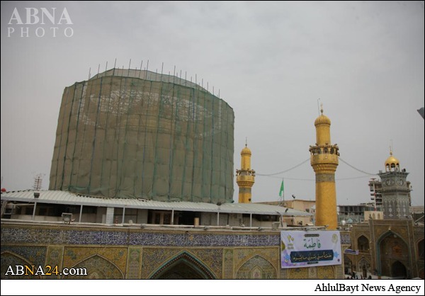 بالصور/ بدء مشروع تذهيب قبة مرقد الإمام أمير المؤمنين(عليه السلام)