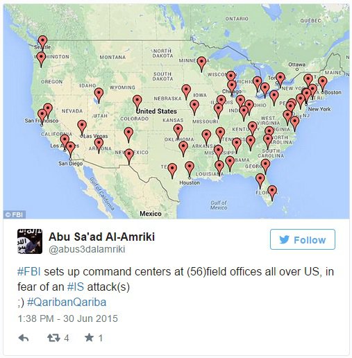 ISIS Publishes Map of FBI Command Centers