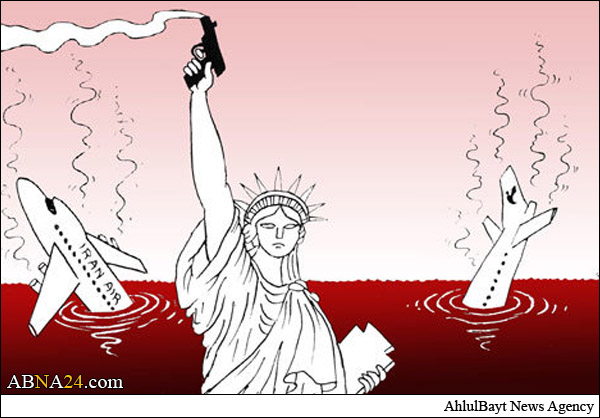كاريكاتير/  استهداف الطائرة المدنية الايرانية وحقوق الانسان الاميركي