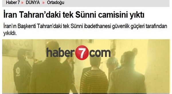 Belgeyle Haber 7'nin İran Tahran’daki tek Sünni camisini yıktı yalanı