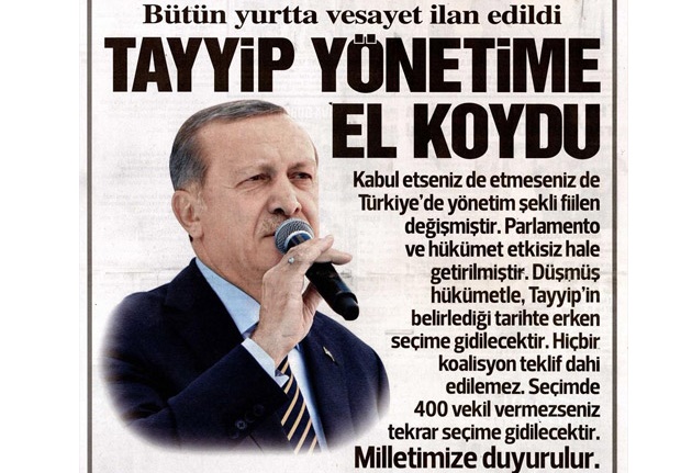Sözcü, TAYYİP YÖNETİME EL KOYDU' manşetiyle çıktı
