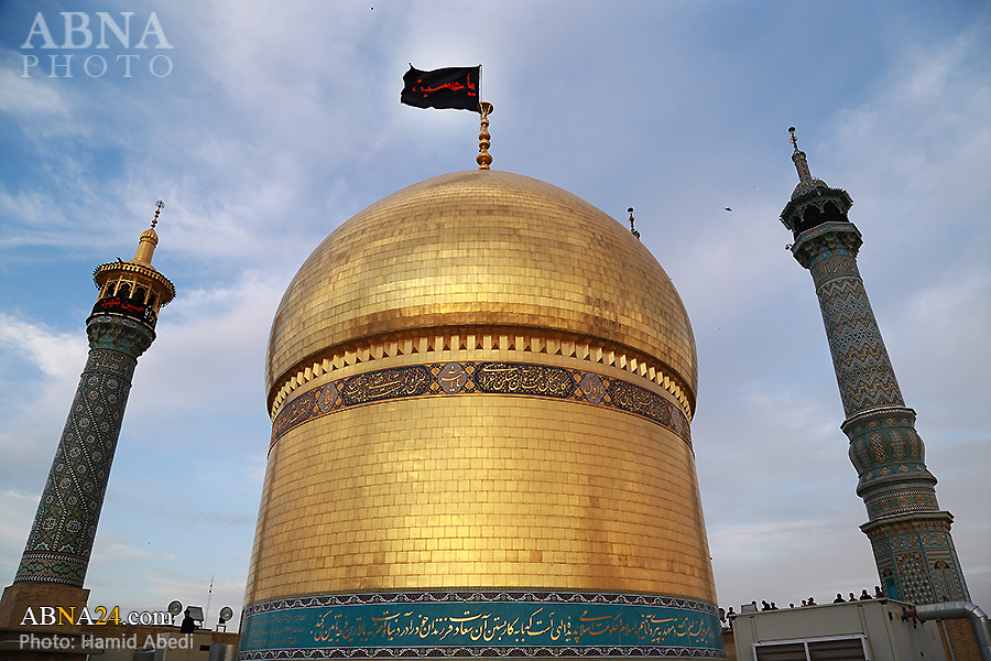 Lady Masumeh shrine adorned with black flag from Imam Hussain holy shrine on the eve of Muharram