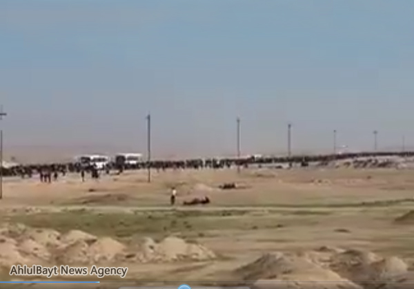 فيديو / زوار أربعينية الامام الحسين (ع) وهم في طريقهم الى كربلاء المقدسة