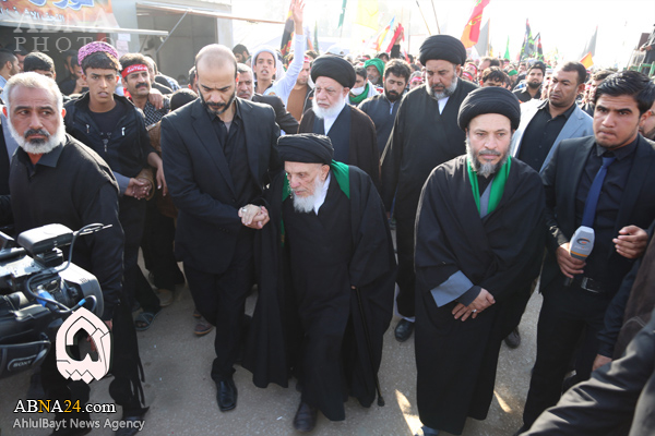 المرجع الديني السيد الحكيم يشارك في مسيرة الأربعينية للإمام الحسين (ع) + صور