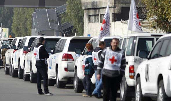 قوافل المساعدات تتجه نحو مضايا بريف دمشق وكفريا والفوعة بريف ادلب