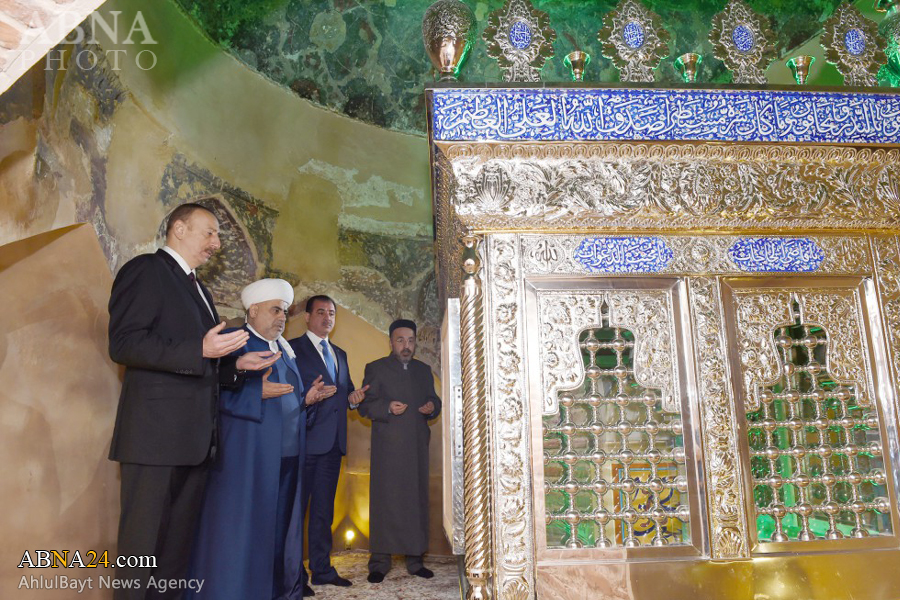 آذربائیجان کے صدر جمہوریہ کی موجودگی میں فرزند امام محمد باقر علیہ السلام کے مرقد کا افتتاح+ تصاویر