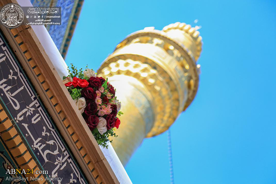Decoración del Santuario de Imam Alí (P) con Flores en la Víspera del Aniversario de su Nacimiento