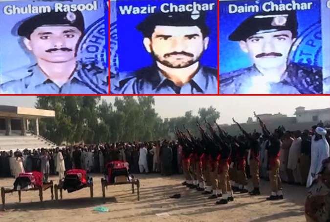 اورنگی ٹاؤن حملے میں شہید 3 پولیس اہلکار گھوٹکی میں سپرد خاک