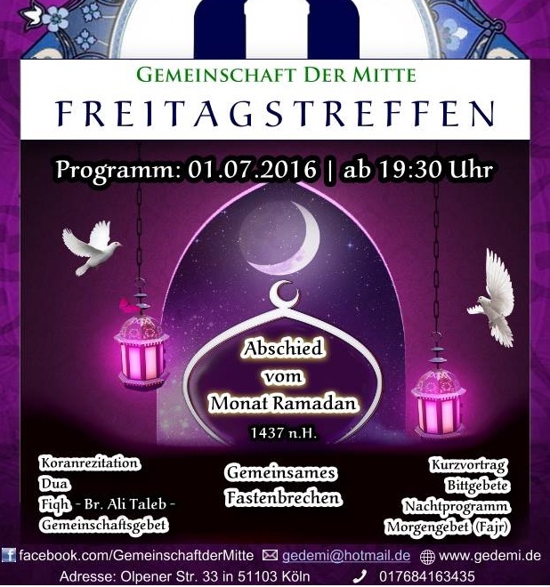 Ramadanspezial mit Nachtprogramm in Köln (01.07.2016): "Abschied vom Monat Ramadan"