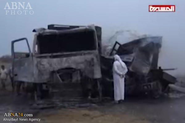 یمن: گندم کے ٹرکوں پر سعودی دہشتگرد طیاروں کی بمباری + تصاویر