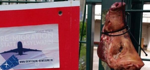 Schweinekopf an Essener Moschee befestigt