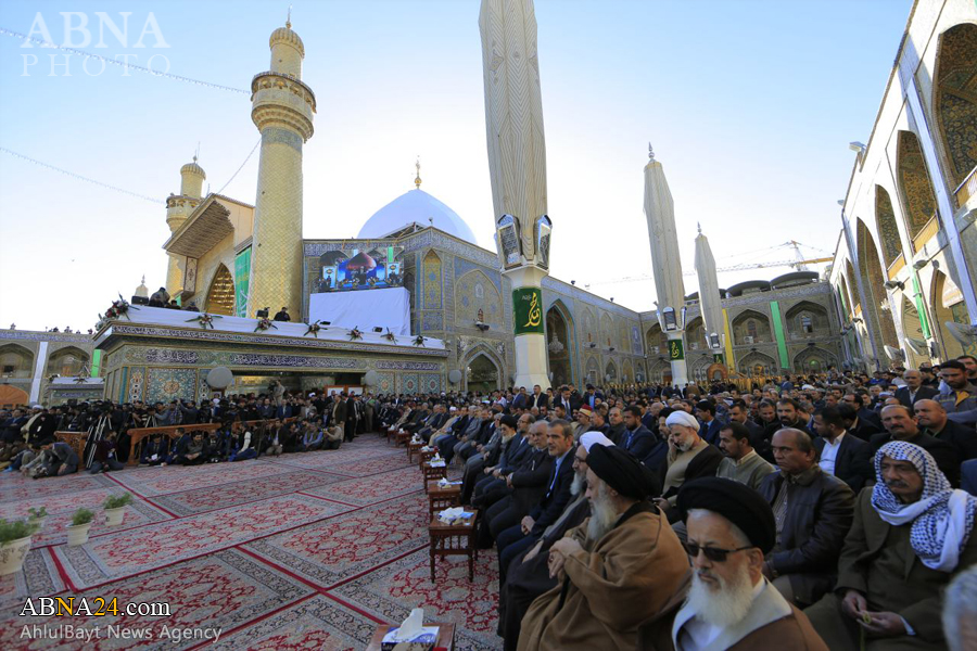 الأمانة العامة للعتبة العلوية المقدسة تزيح الستار عن قبة مرقد أمير المؤمنين (ع) بعد إعادة تذهيبها
