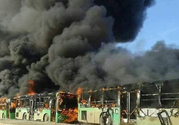 Terroristas Queman Autobuses  para Evacuación de Civiles en Idleb