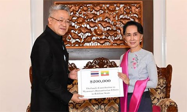 ရခုိင္ျပည္နယ္မွာ လူသားခ်င္းစာနာမႈ အကူအညီေပးေရးလုပ္ငန္းမ်ားအတြက္ ထုိင္းအစုိးရမွ ကန္ေဒၚလာ (၂)သိန္း လွဴဒါန္း