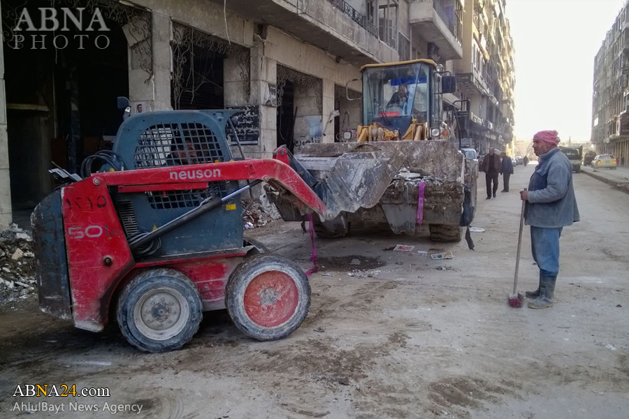 تقرير مصور/ بدء رفع مخلفات الحرب عن مدينة حلب بعد تحريرها من الارهابيين