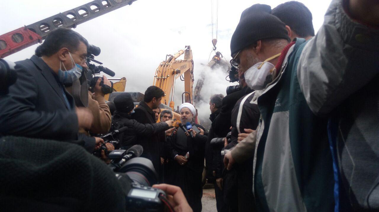 President Rouhani visits fire rescue operations at Plasco building 