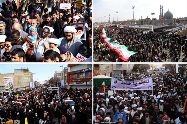 مشاركة المراجع العظام والعلماء بمسيرة ذكرى انتصار الثورة بمدينة قم