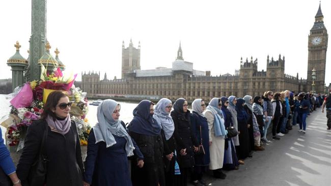 Muslim women rally in London in soldierty with attack victims