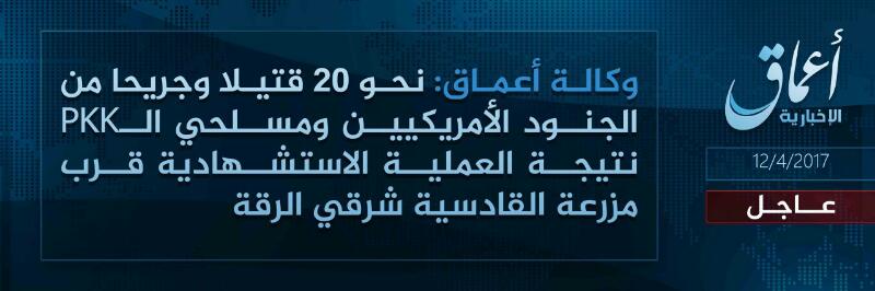 More than 20 US, Kurdish forces killed near Raqqa: ISIS media