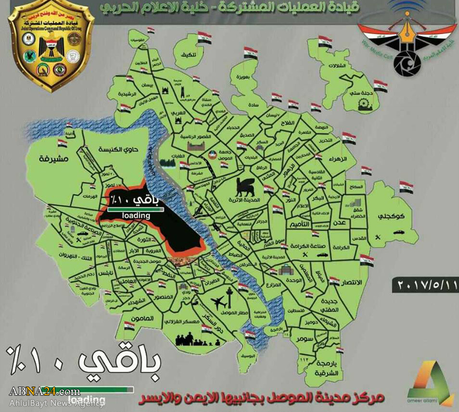 تەنها 12کیلومەتر تا کۆتایی داعش لە موسڵ