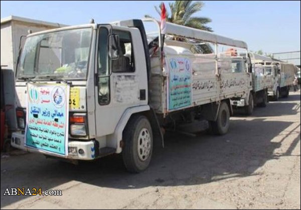 النقل تسير قافلة محملة بالمواد الغذائية إلى قواطع عمليات الحشد الشعبي غرب الموصل