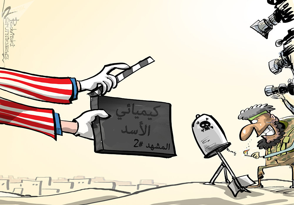 كاريكاتير/ سيناريو أمريكي جديد لاتهام الجيش السوري باستخدام سلاح كيميائي