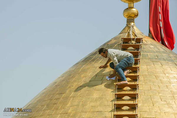 تقرير مصور/ تنظيف قبة الامام الحسين (ع)