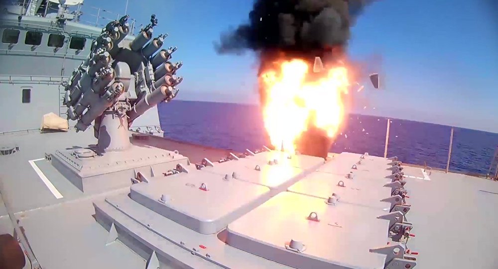 Russian warship strikes ISIS targets with Kalibr Cruise Missiles
