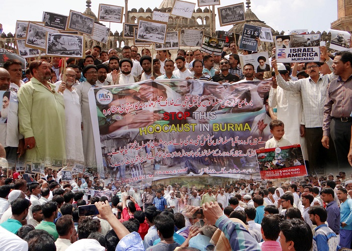 برما میں مسلمانوں کی نسل کشی کے خلاف لکھنو میں نماز جمعہ کے بعد احتجاجی مظاہرہ+ تصاویر