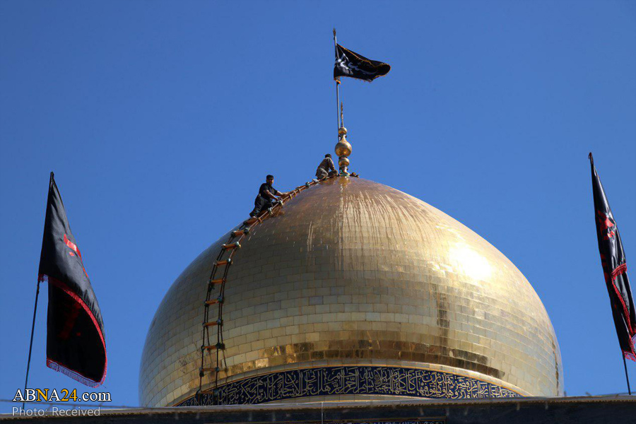 تقرير مصور/ غسل وتنظيف لقبة حرم السيدة زينب (ع)