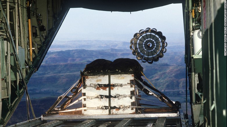 Airdropped humanitarian aid fired in air by terrorists over Syrian towns
