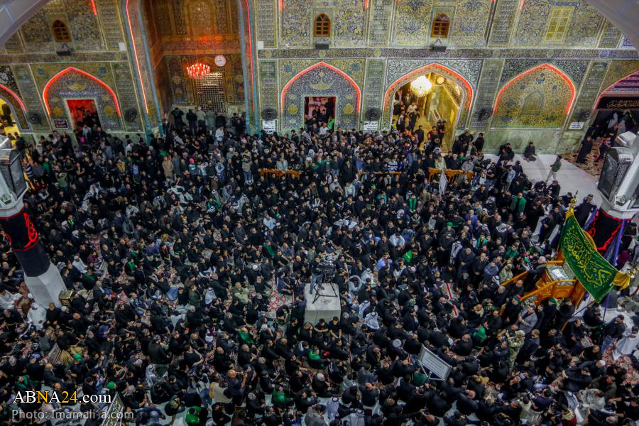 تقرير مصور/ حشود الزائرين تقدم آيات العزاء لامير المؤمنين بذكرى وفاة النبي (ص)