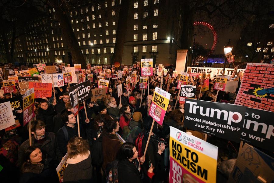 Anti-Trump protesters stage demo at US Embassy in London over Islamophobic videos