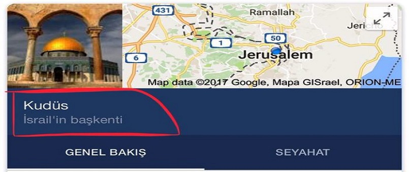 Siyonist Google Kudüs'ü İsrail'in başkenti ilan etti! 