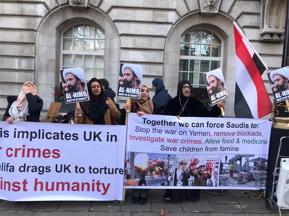 Londoners protest outside Saudi embassy to mark Sheikh Nimr's execution 
