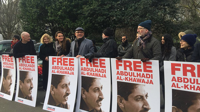 Activists stage protest outside Bahrain’s London embassy demanding release of Abdulhadi Al Khawaja