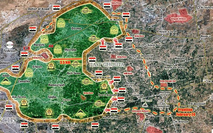 Syrian Army rapidly advance, East Ghouta nearly split in half / map
