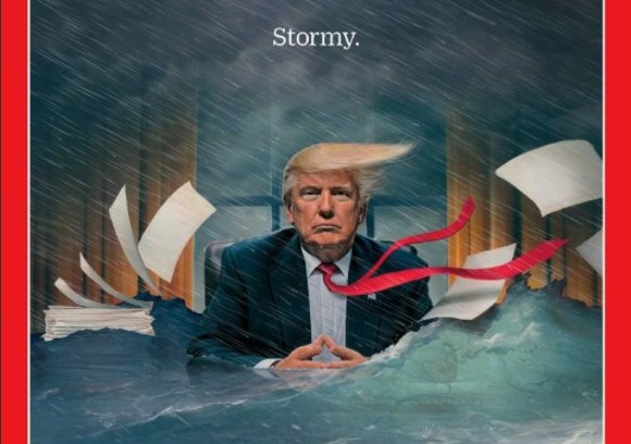 مجلة امريكية تنشر صورة لترامب وهو يغرق لمواجهته مشاكل ملموسة+(صورة)